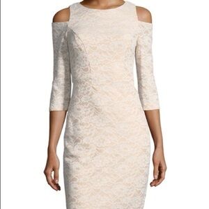 Eliza J | Ivory Floral Lace Overlay Cold Shoulder Wedding Cocktail Dress Size 6